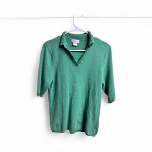 Women’s XL 100% Cashmere Green Sweater Pullover Beaded Collar Cashmere Couture